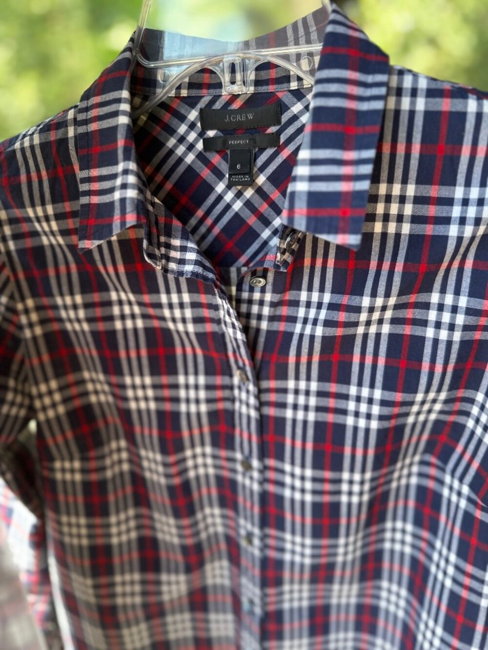 J. Crew Plaid 100% Cotton Button Down Shirt Navy Blue Red White Women Size 6